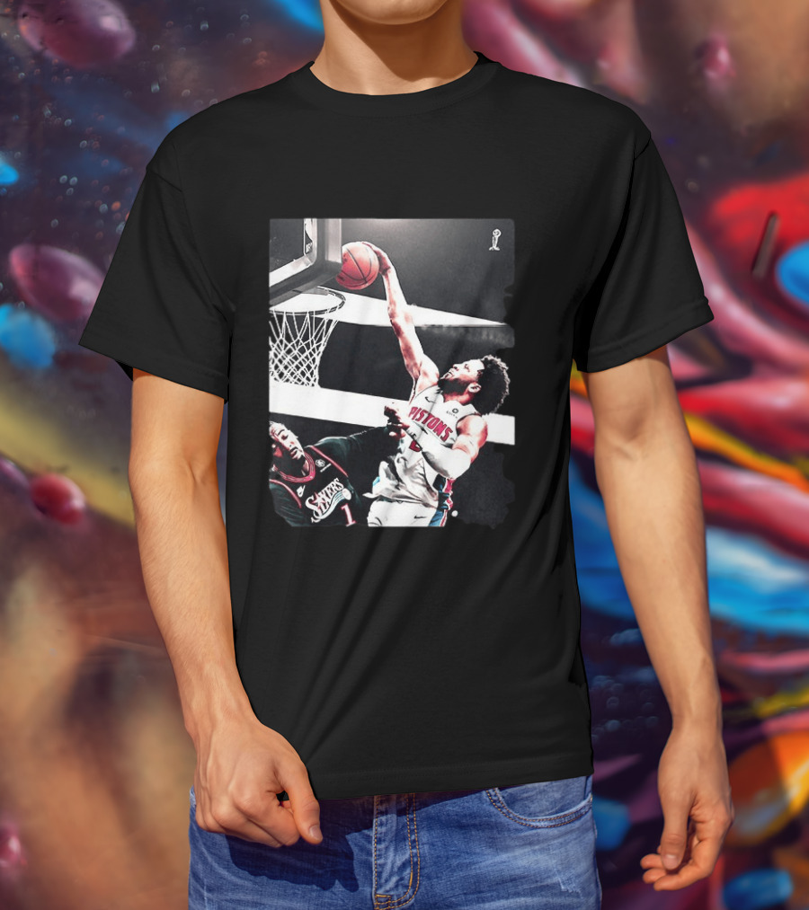 Pistons Cade Cunningham Slam Dunk Vs 76ers Andrei Drummond NBA Action T-Shirt