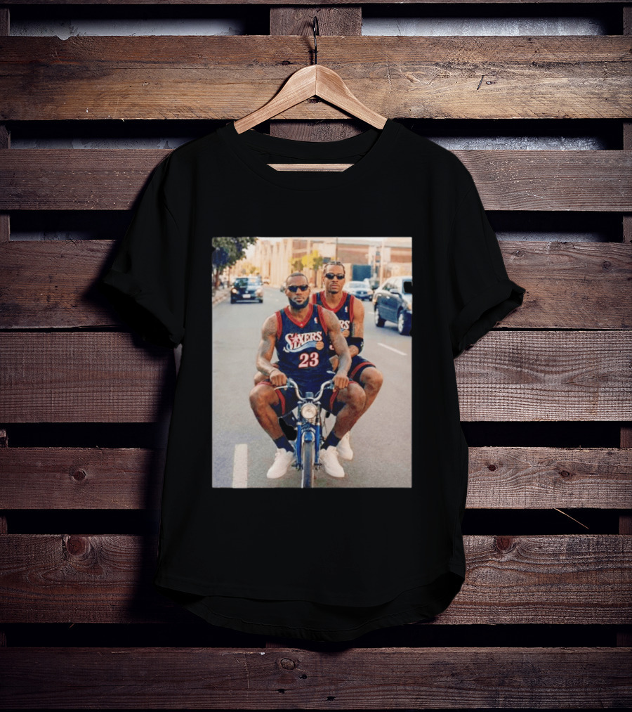 Philadelphia 76ers LeBron James Allen Iverson Duo On Bicycle T-Shirt