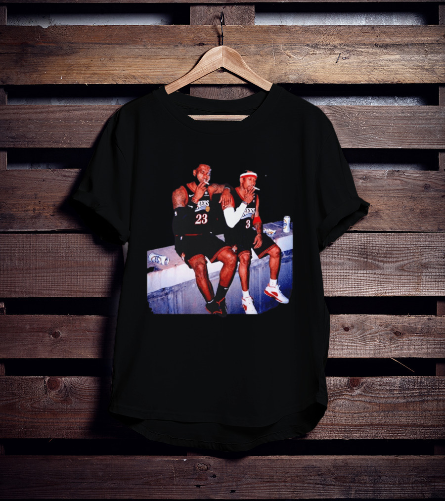 LeBron James Allen Iverson Smoking Philadelphia 76ers Skyline T-Shirt