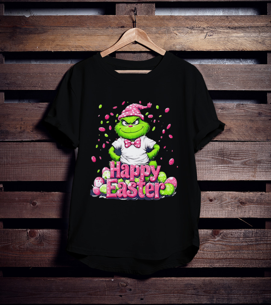 Happy Easter Grinch In Festive Hat With Colorful Eggs T-Shirt