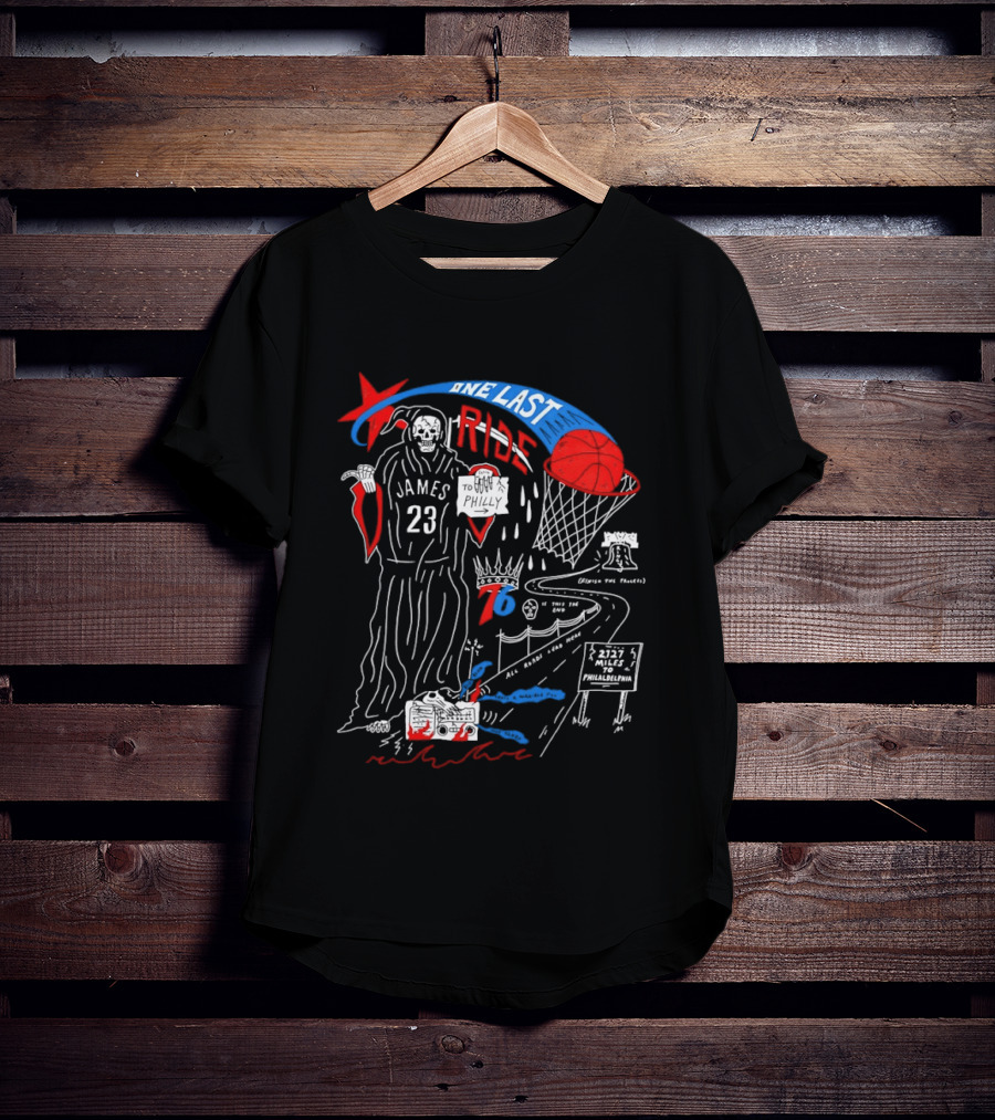 LeBron James One Last Ride 23 Philadelphia 76ers Miles To Philly 2023 Liberty Bell T-Shirt
