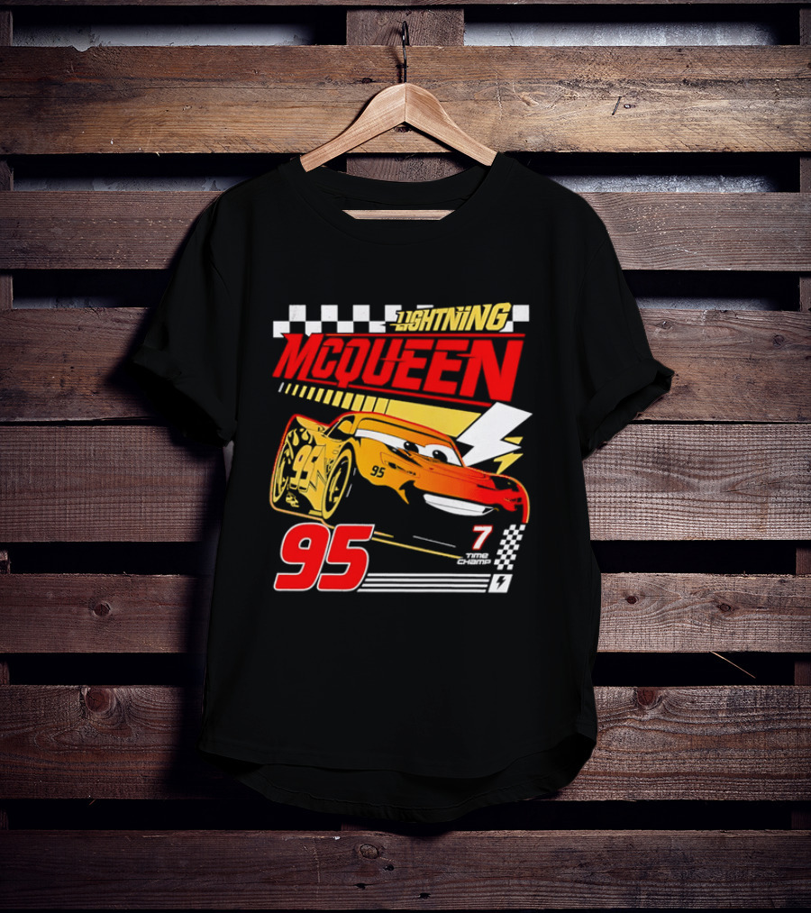 Lightning McQueen Racing 95 Champion Car Number 7 Lightning Bolt T-Shirt
