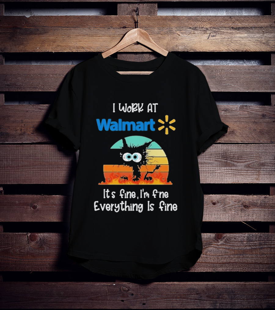 I Work At Walmart Its Fine Im Fine Everything Is Fine Emoji Wall Crack Puzzle T-Shirt