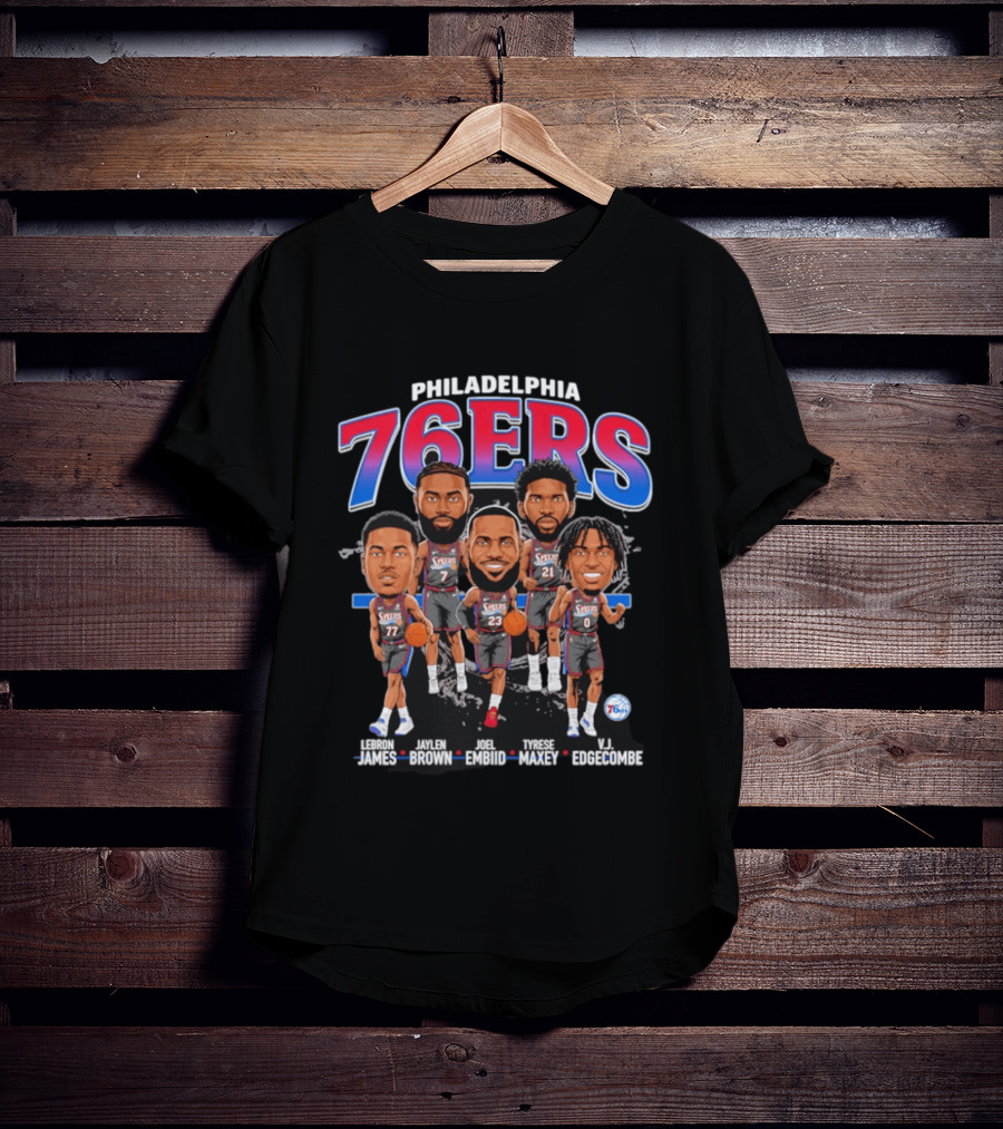 Philadelphia 76ers LeBron James Jaylen Brown Joel Embiid Tyrese Maxey VJ Edgecombe Caricature T-Shirt