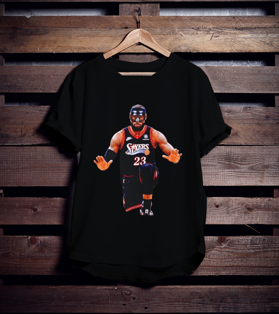 Philadelphia 76ers LeBron James 23 Black Mask Basketball T-Shirt