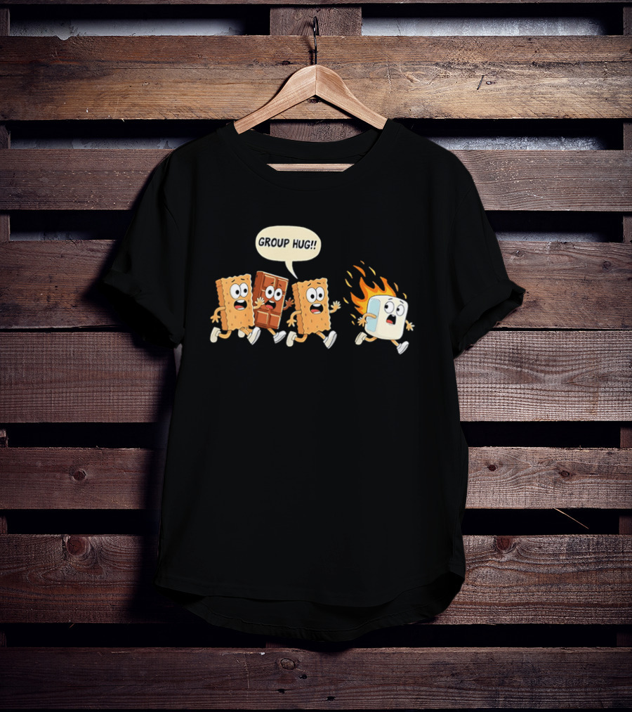 S'mores Cartoon Group Hug Chocolate Graham Cracker Marshmallow Fun T-Shirt