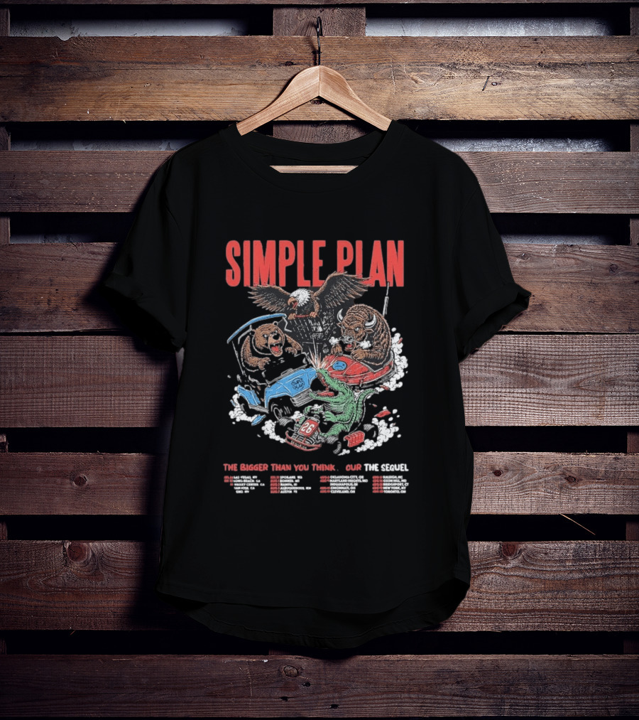 Simple Plan The Bigger Than You Think Tour 2026 Dates The Sequel Animals And Car Racing T-Shirt