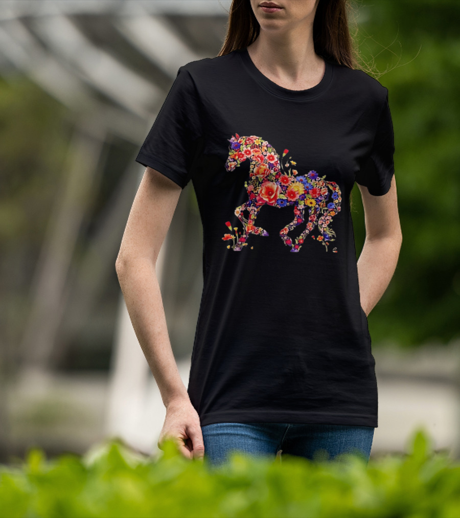 Unicorn Floral Blossoms Mythical Fantasy Animal Nature Garden Botanical T-Shirt