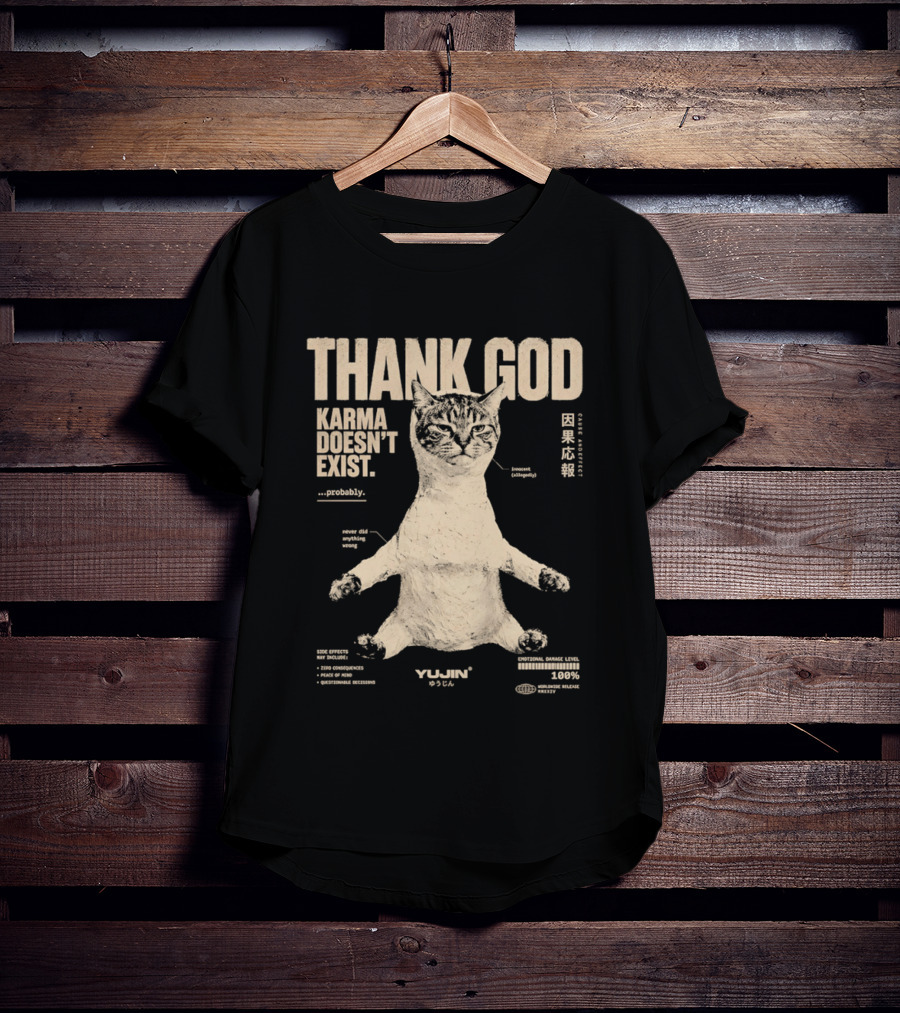 Thank God Karma Doesn't Exist Probably Cat Drawing Yijun Studio Percent Diagram T-Shirt