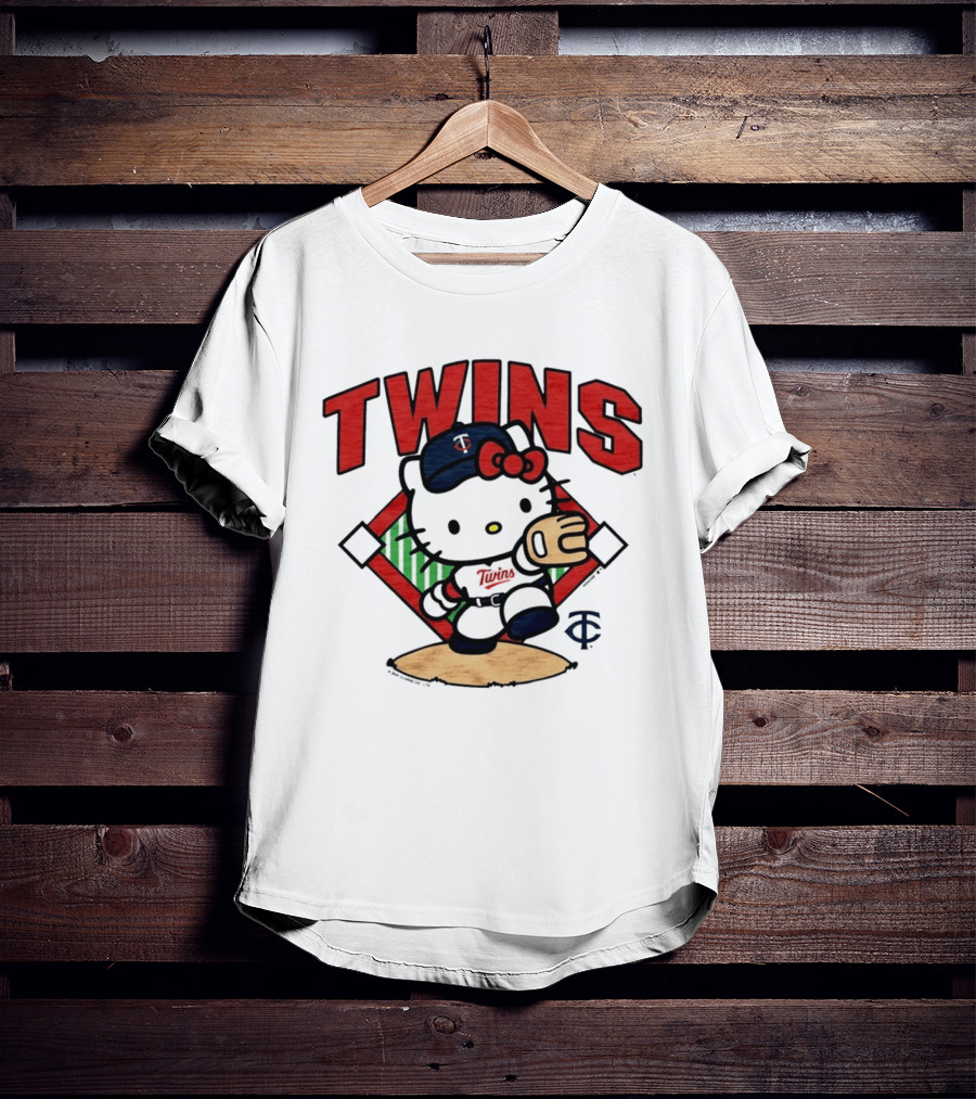 Hello Kitty Twins Baseball Distressed MLB Player Cartoon T-Shirt