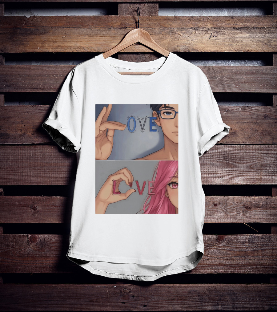Love Love Anime Couple Hand Gesture T-Shirt