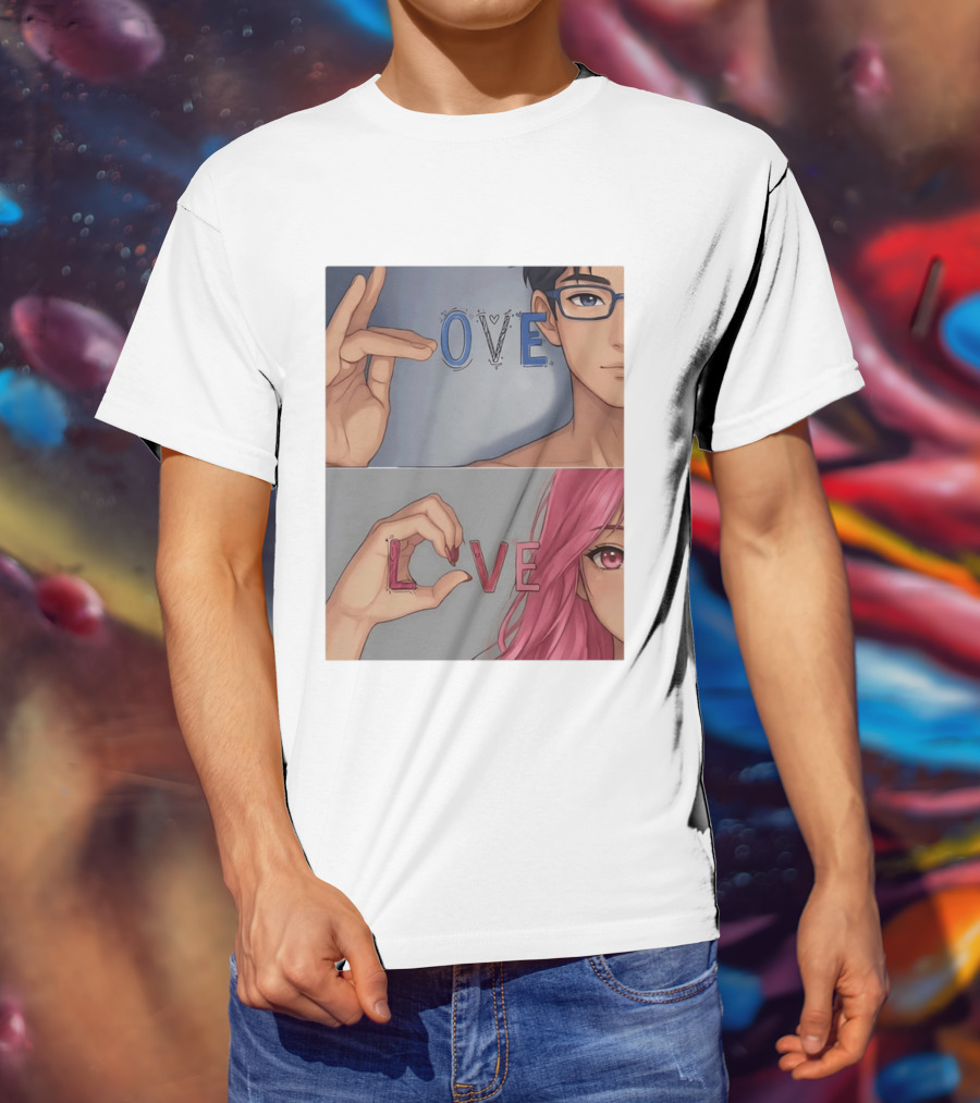 Love Love Anime Couple Hand Gesture T-Shirt