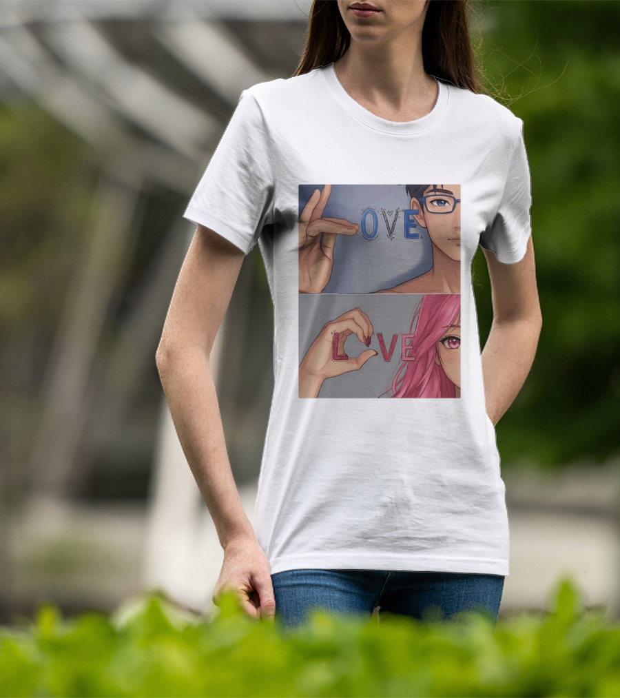 Love Love Anime Couple Hand Gesture T-Shirt