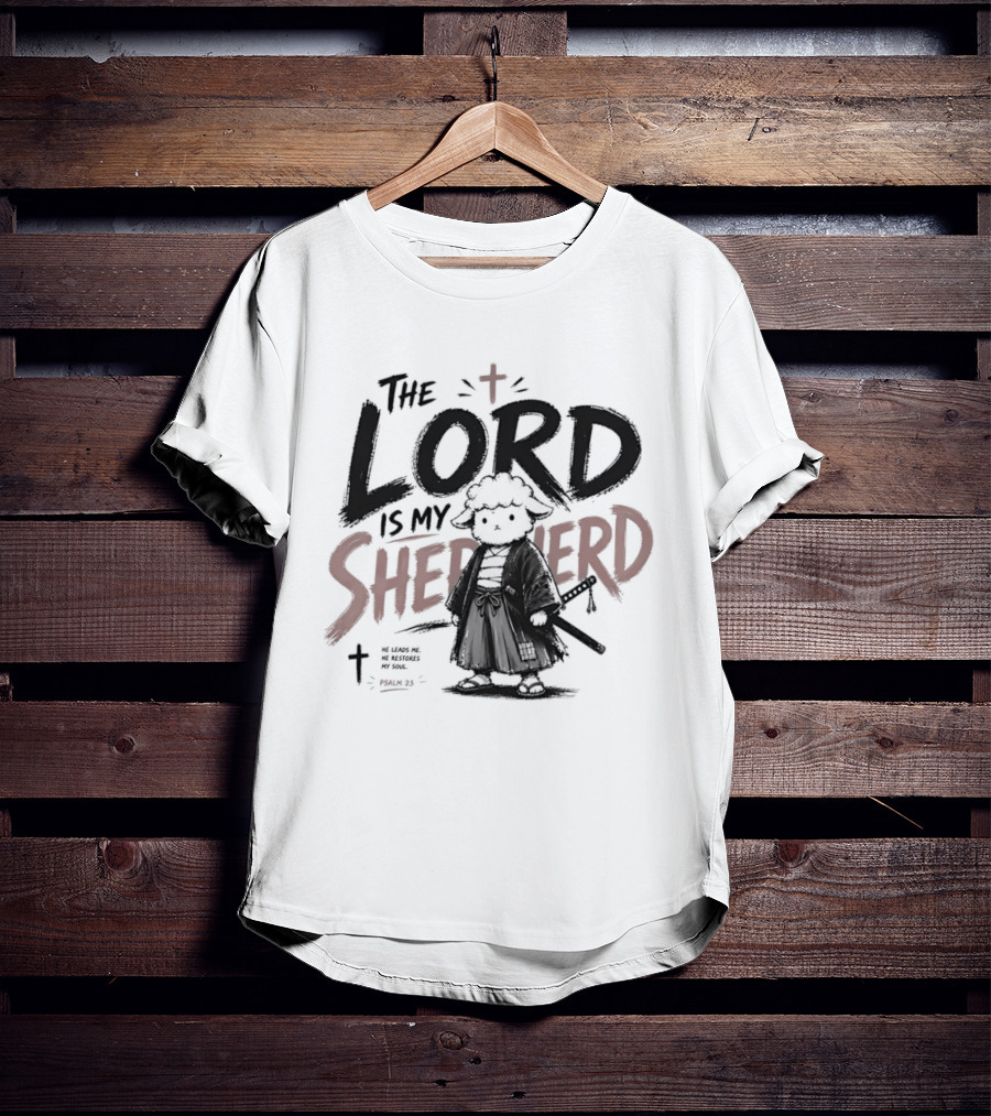 The Lord Is My Shepherd Samurai Sheep Christian Cross T-Shirt