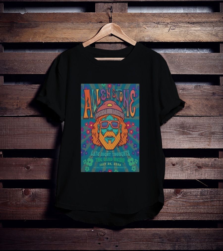 Allen Stone Fishers Indiana Late Night Thoughts The Band Memo July 26 2026 Nickel Plate District Amphitheater T-Shirt