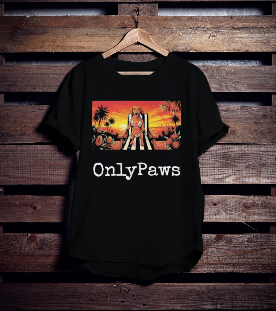 Beach Vibes Dachshund OnlyPaws Sunset Scene T-Shirt