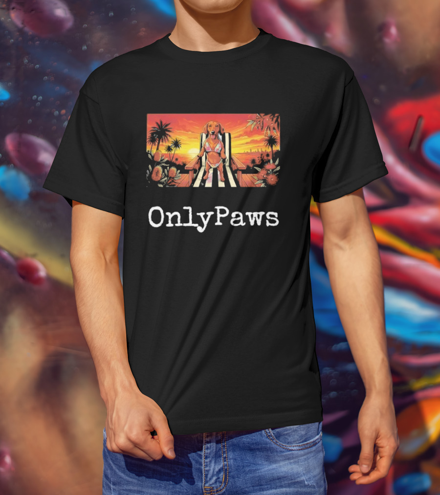 Beach Vibes Dachshund OnlyPaws Sunset Scene T-Shirt