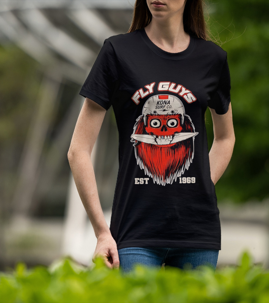 Fly Guys Kona Surf Co Est 1969 Skull Surfboard Helmet T-Shirt