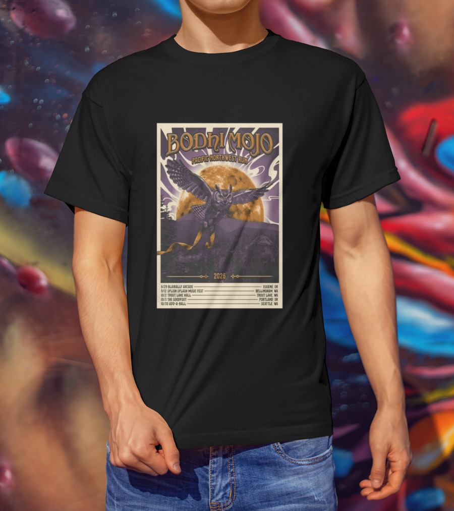 Bodhi Mojo Pacific Northwest Run 2026 Tour Owl Illustration Dates And Locations T-Shirt