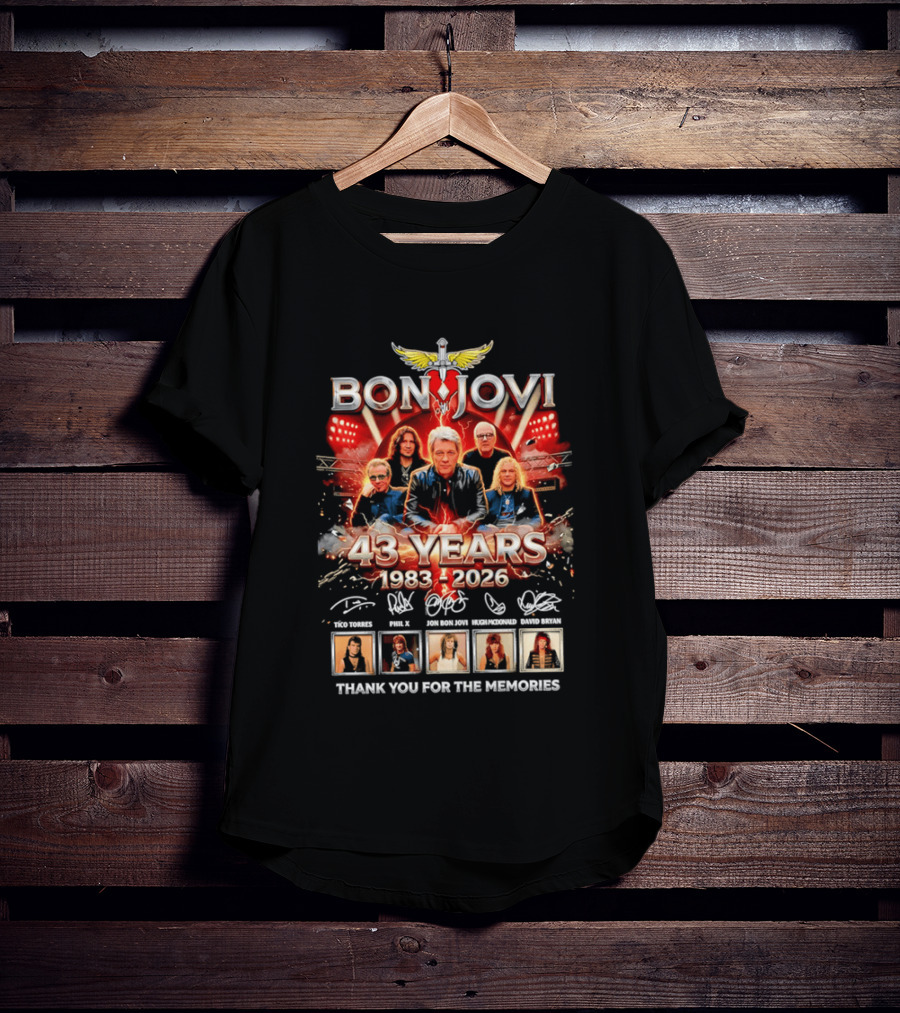 Bon Jovi 43 Years Celebration 1983 2026 Thank You For The Memories Signatures T-Shirt
