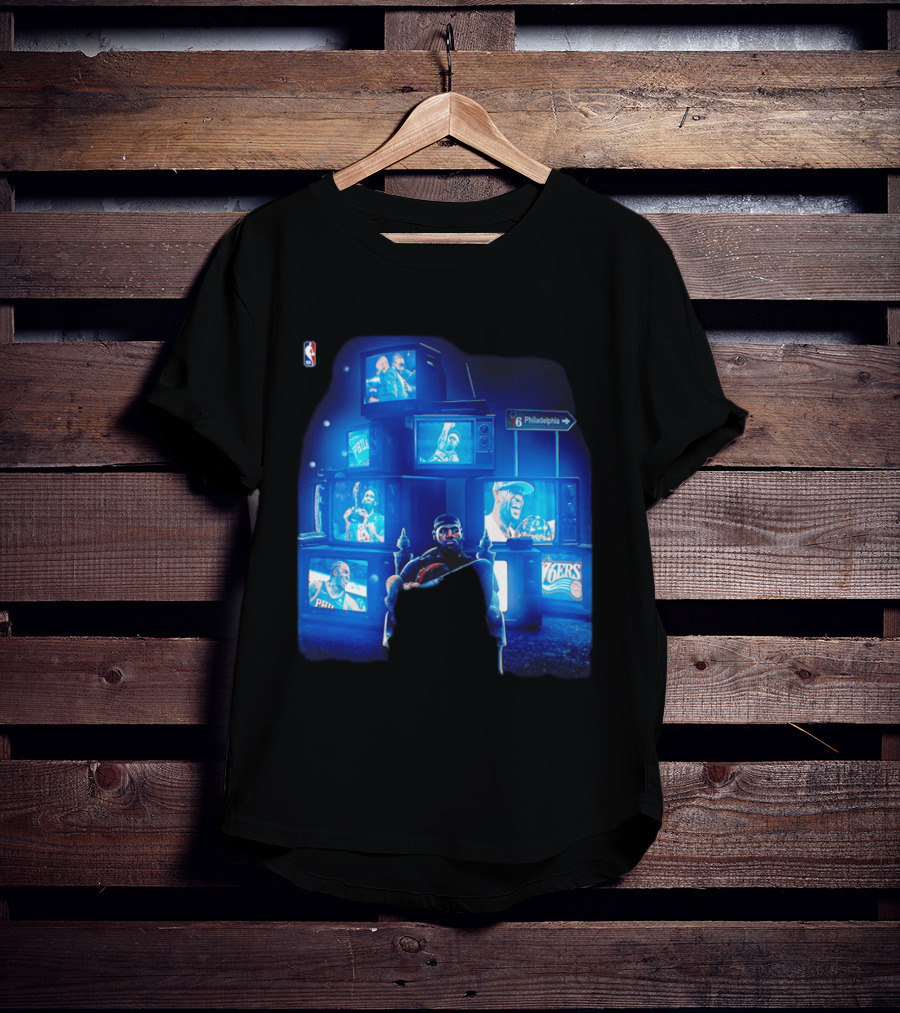 Philadelphia 76ers LeBron James NBA Collage TVs And Signs T-Shirt