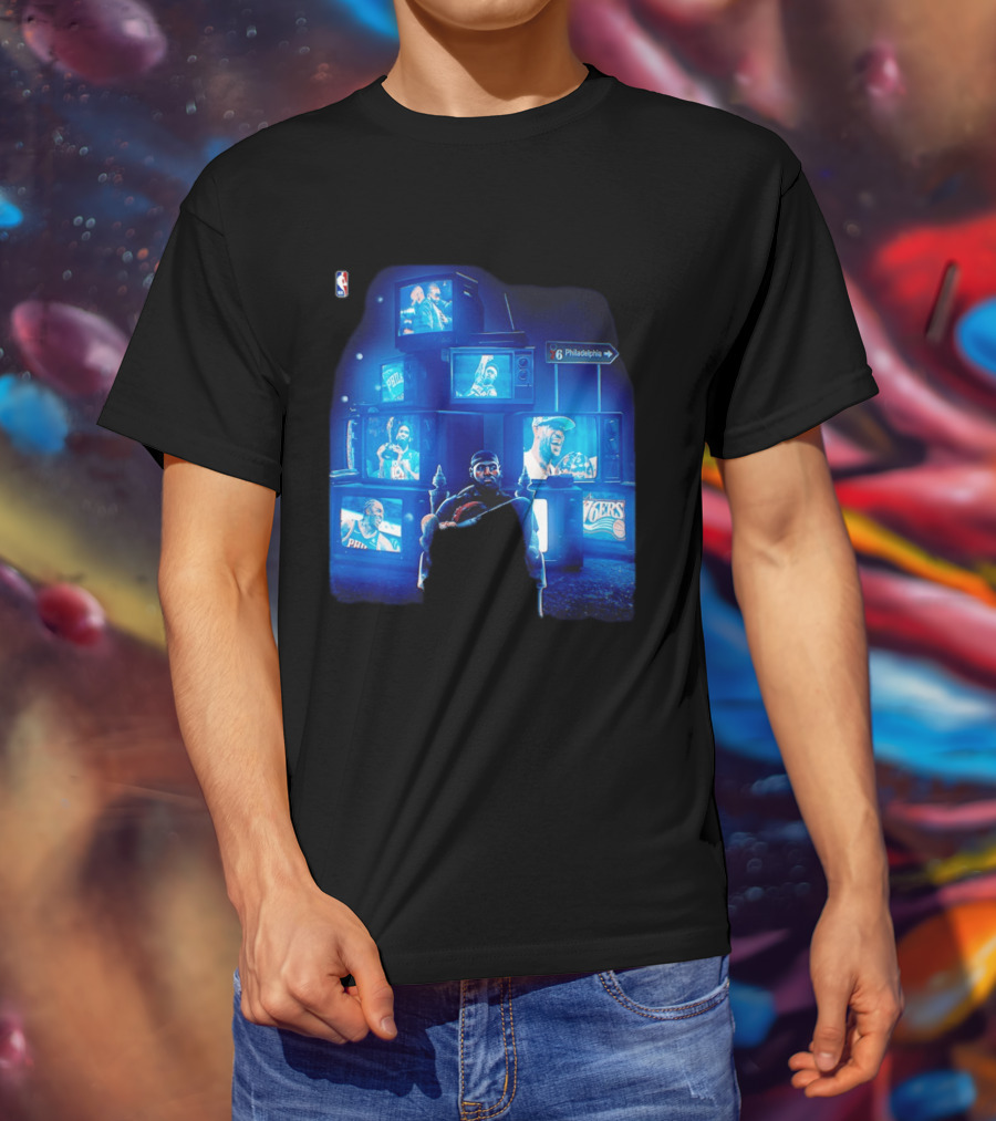 Philadelphia 76ers LeBron James NBA Collage TVs And Signs T-Shirt