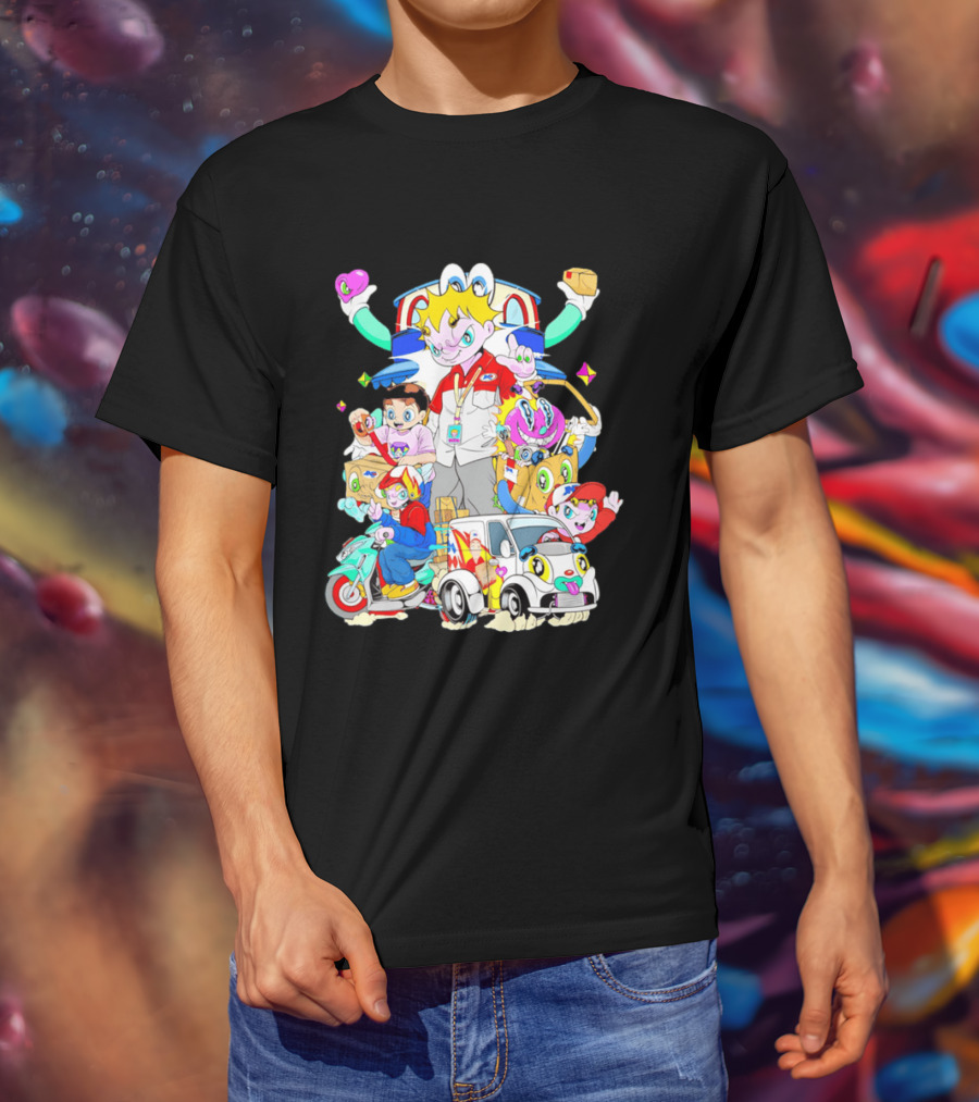 JNE Express Delivery Cartoon Characters And Van Fun Anime T-Shirt