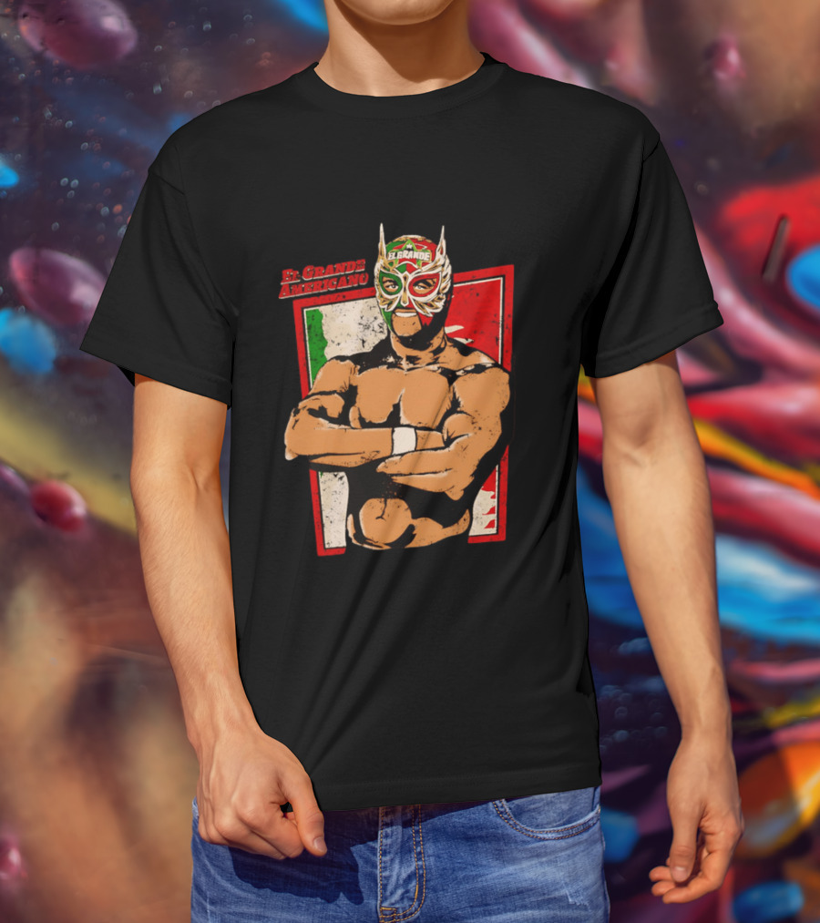 El Grande Americano Lucha Libre Wrestler Mexican Flag Masked Hero T-Shirt