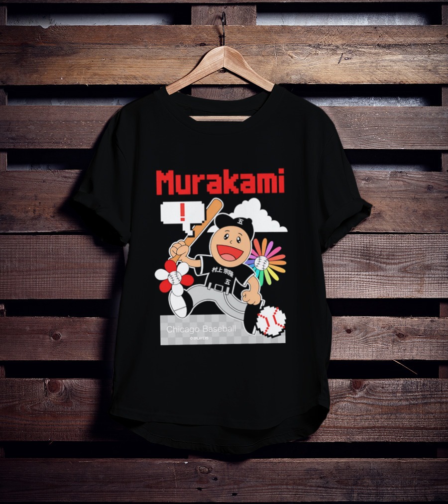 Murakami Chicago Baseball IPlayers Animated Character Flower Motif T-Shirt