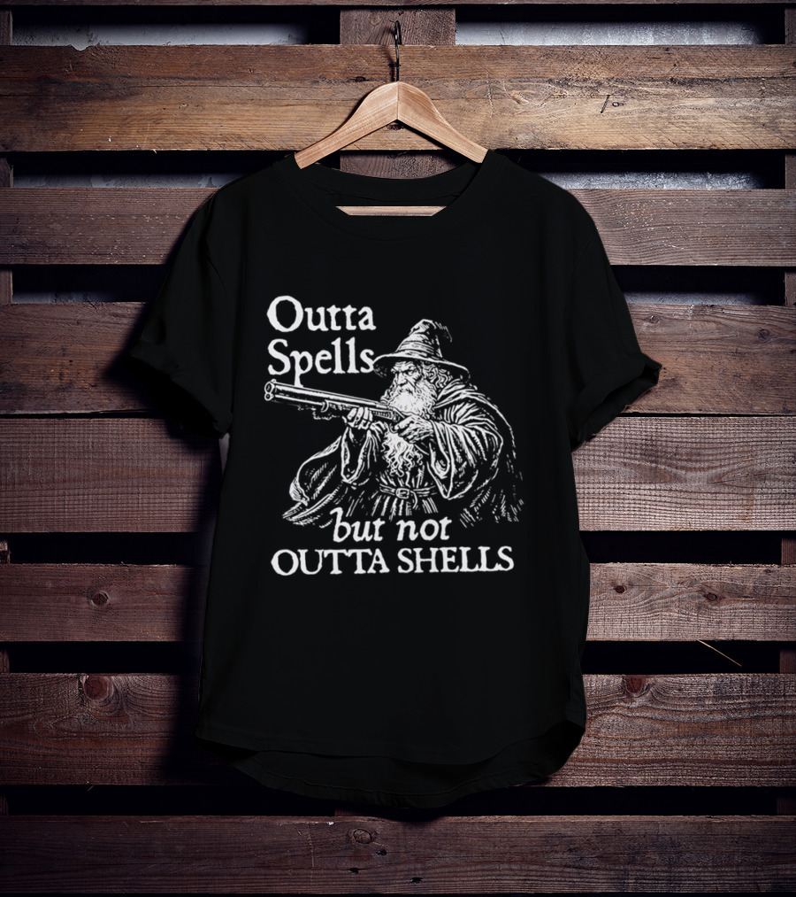Outta Spells But Not Outta Shells Wizard With Gun Magic T-Shirt