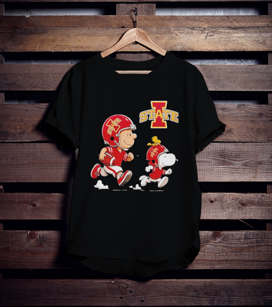 Peanuts Charlie Brown Snoopy Woodstock Running Football Iowa State T-Shirt