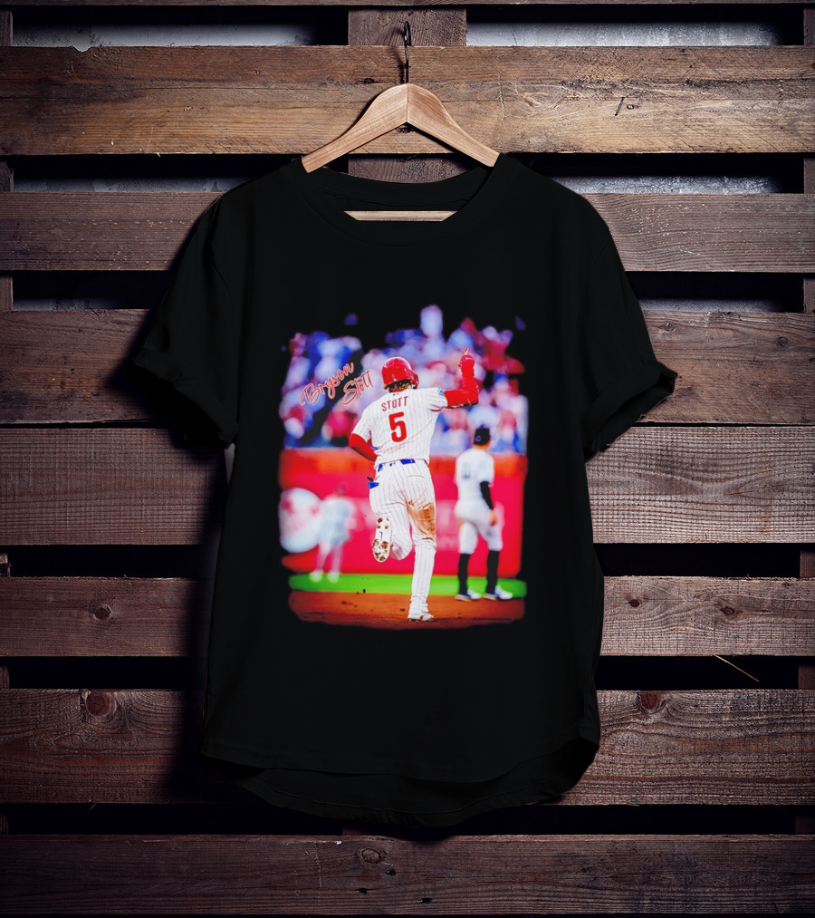 Philadelphia Phillies Bryson Stott 5 Baseball Game Action T-Shirt