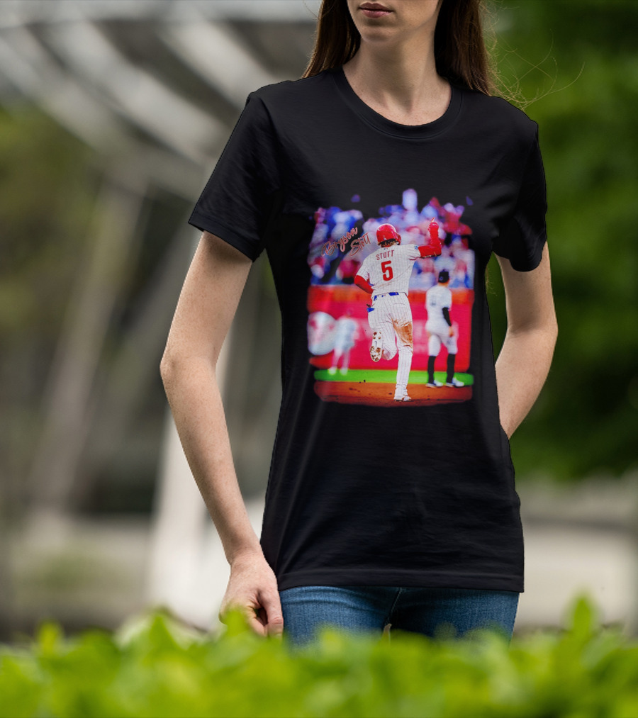 Philadelphia Phillies Bryson Stott 5 Baseball Game Action T-Shirt