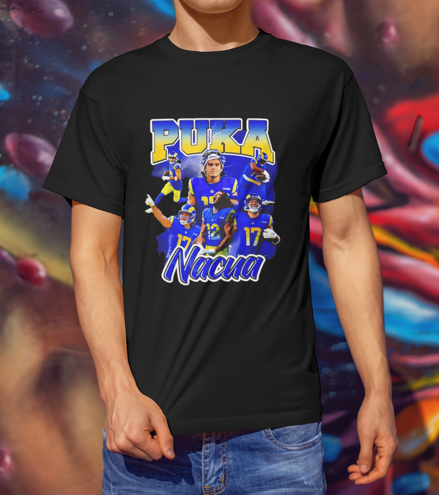 Puka Nacua Los Angeles Rams 17 Football Player Collage T-Shirt