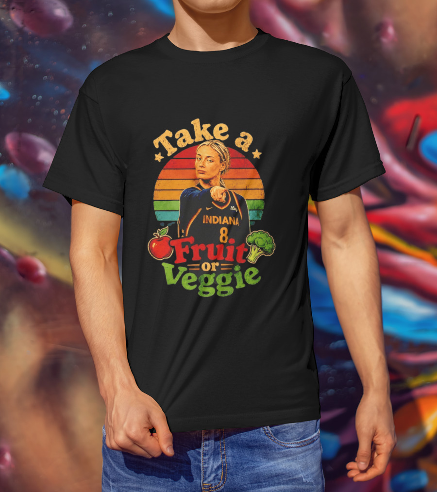 Sophie Cunningham Indiana Fever Take A Fruit Or Veggie Rainbow Stripes T-Shirt