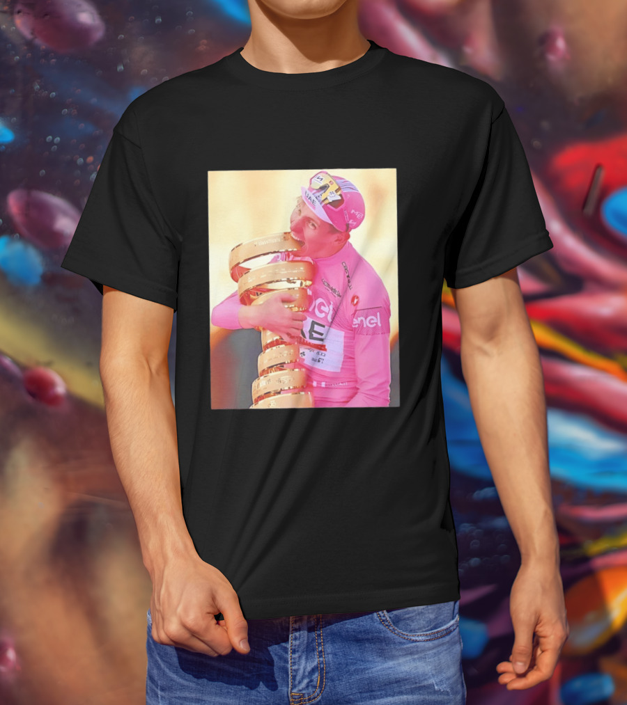 Tadej Pogačar Trophy Celebration UAE Pink Jersey T-Shirt