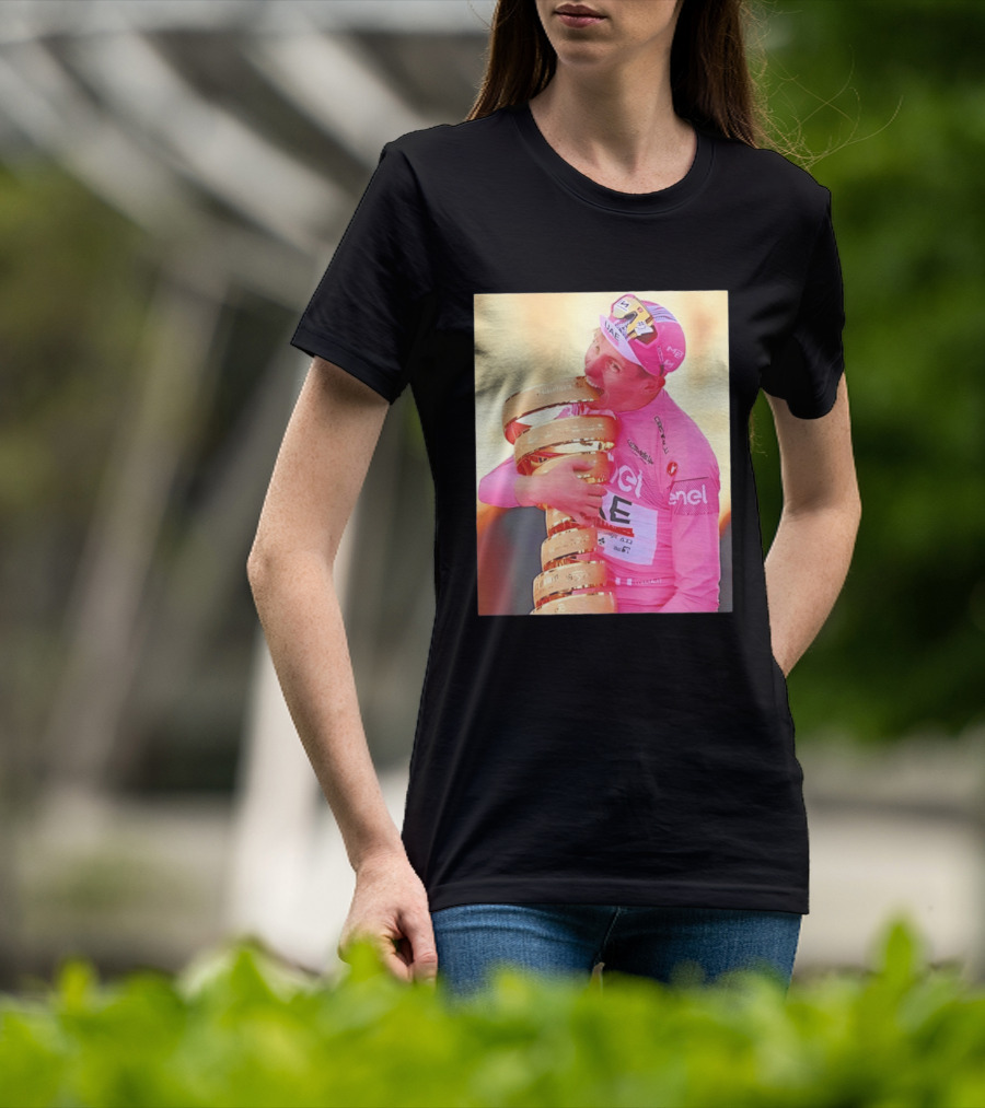 Tadej Pogačar Trophy Celebration UAE Pink Jersey T-Shirt