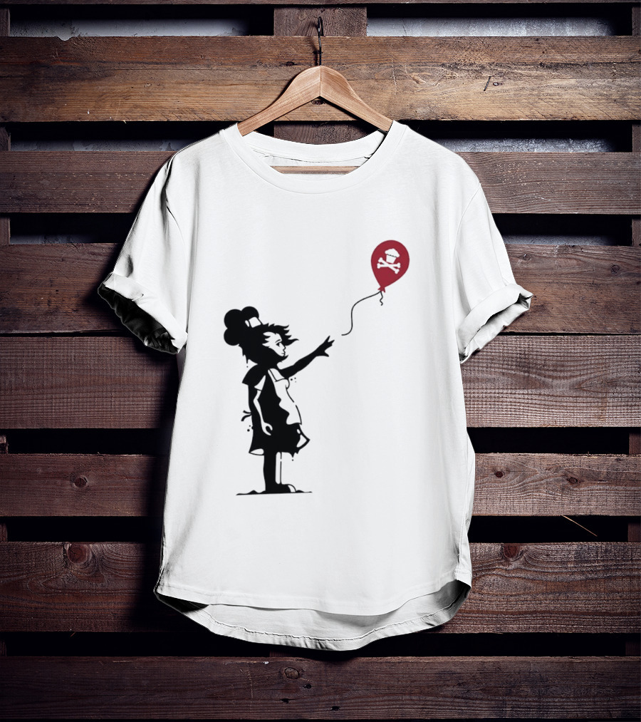Baker Reaching For Cupcake And Crossbones Balloon Black Silhouette On Red T-Shirt