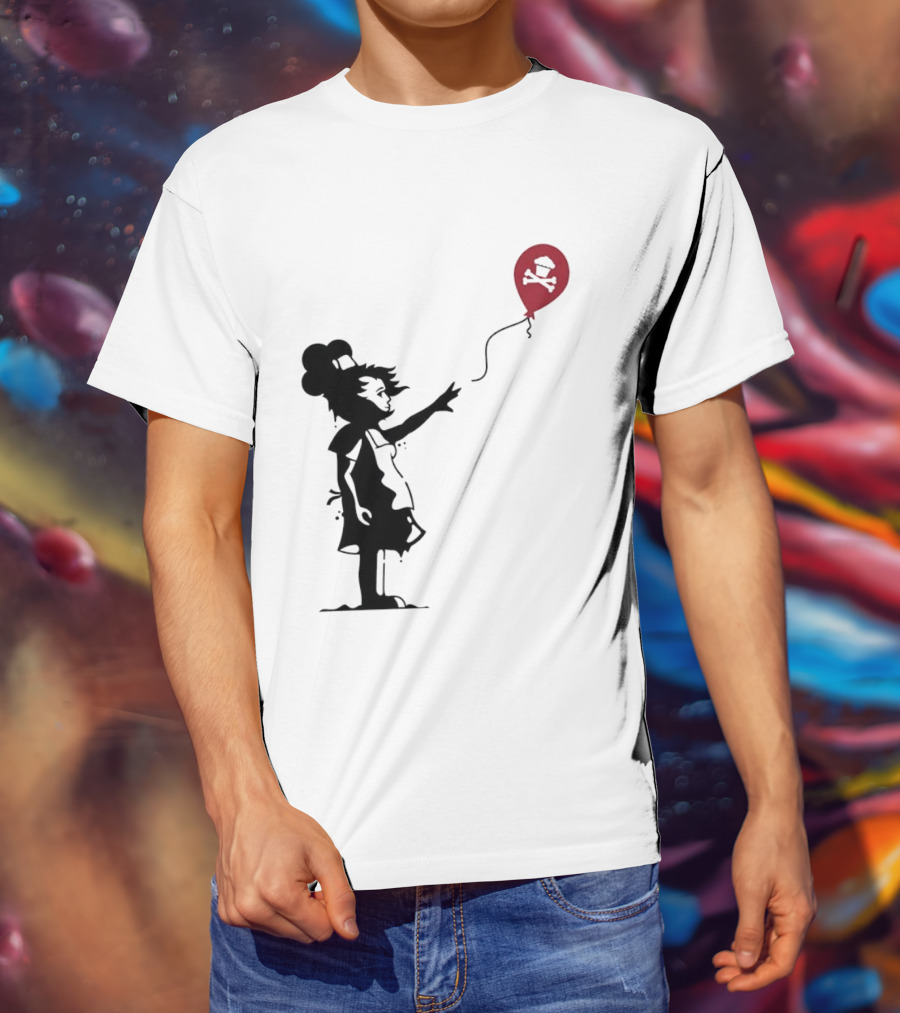 Baker Reaching For Cupcake And Crossbones Balloon Black Silhouette On Red T-Shirt