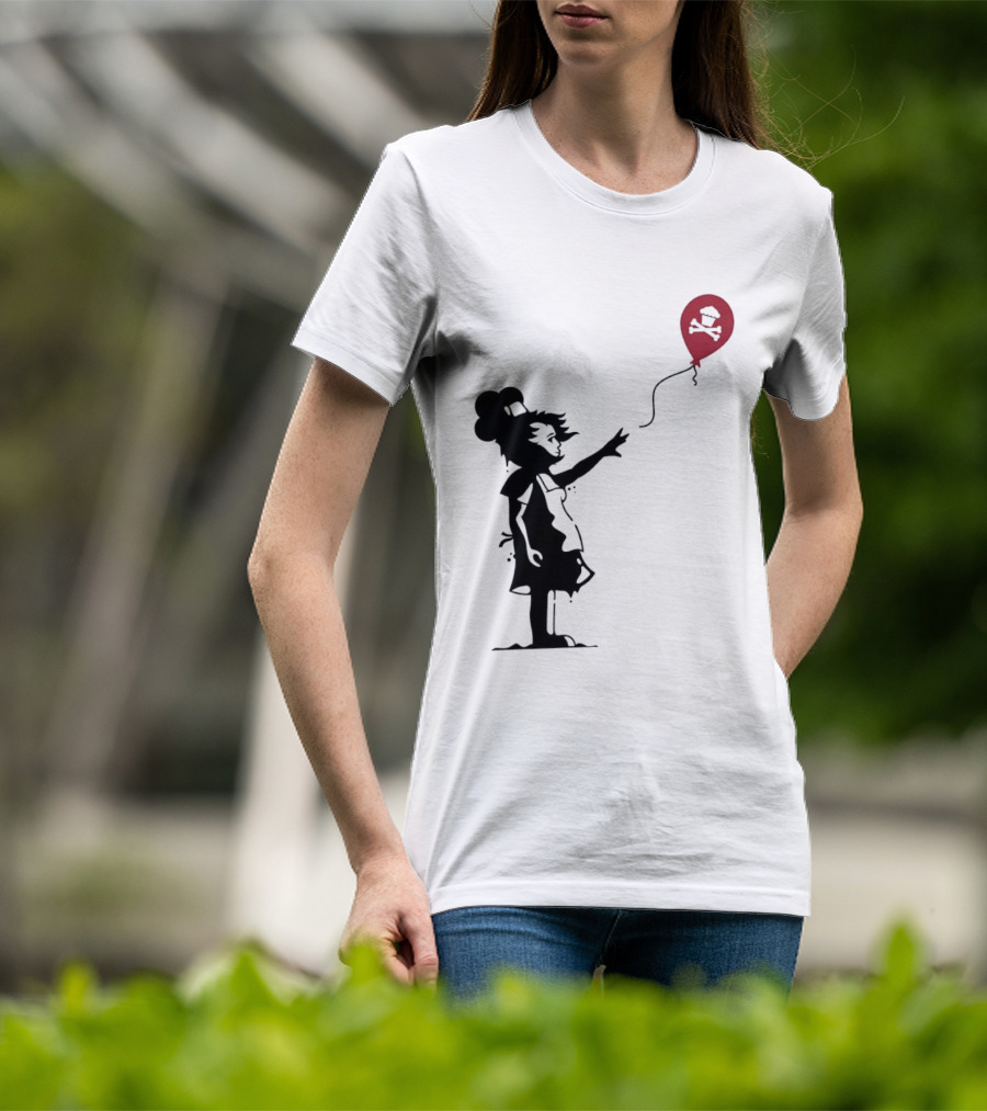 Baker Reaching For Cupcake And Crossbones Balloon Black Silhouette On Red T-Shirt
