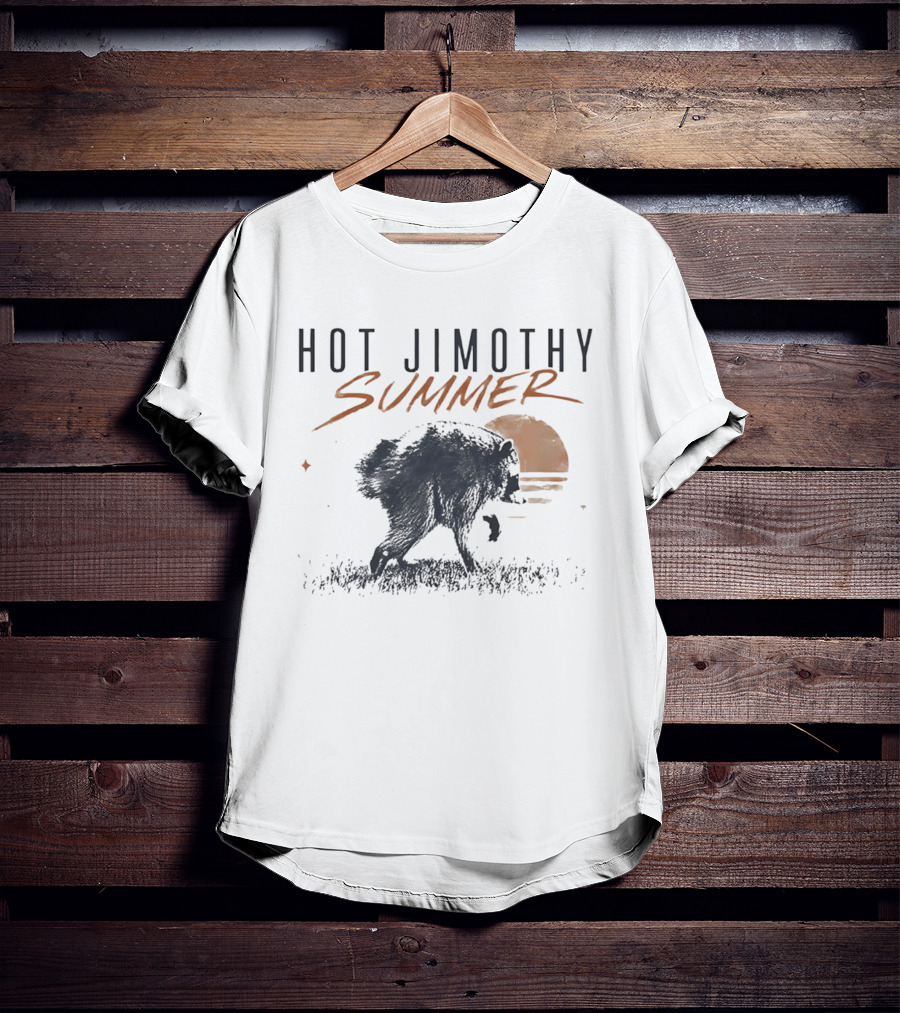 Hot Jimothy Summer Raccoon Silhouette At Sunset Moon T-Shirt