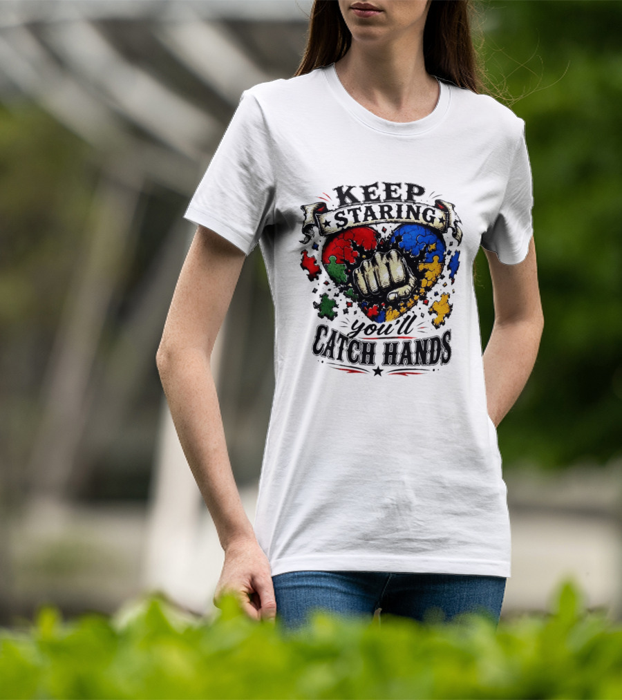 Keep Staring Puzzle Heart Fist Catch Hands T-Shirt
