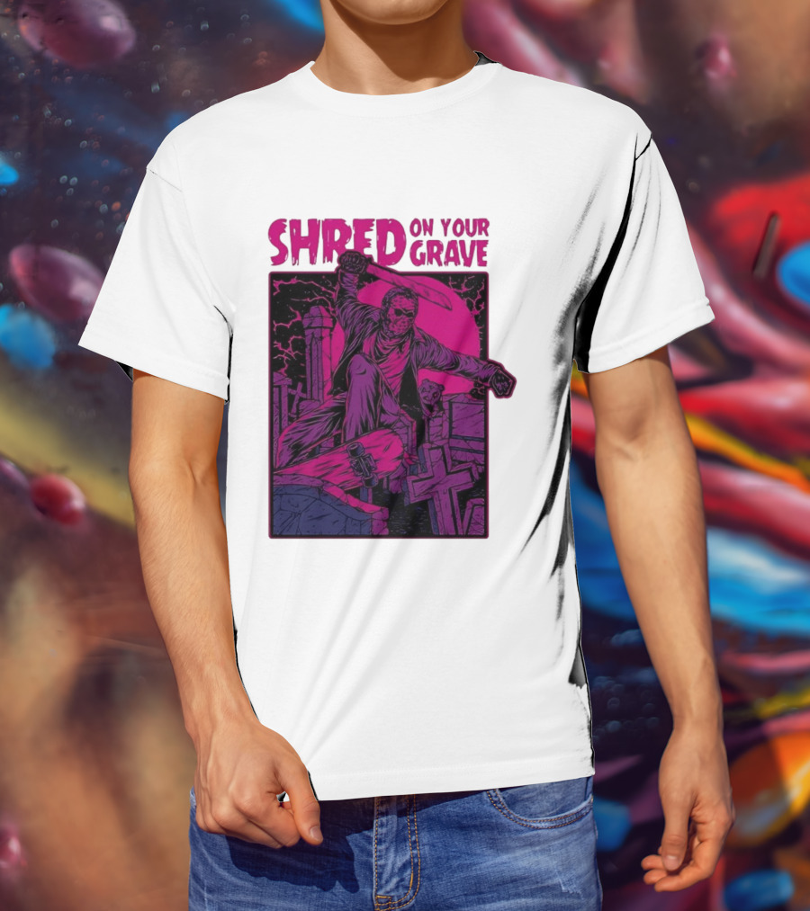 Shred On Your Grave Halloween Skateboarding Tombstones Horror T-Shirt
