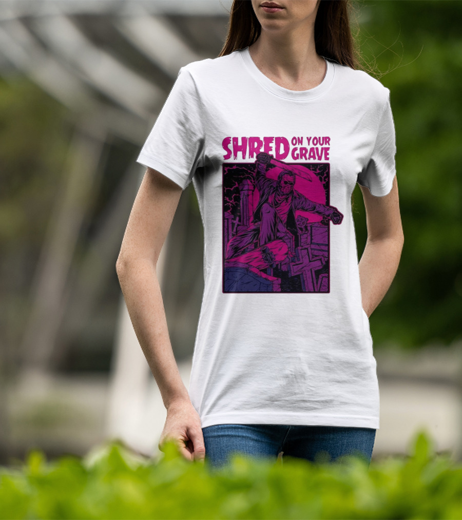 Shred On Your Grave Halloween Skateboarding Tombstones Horror T-Shirt