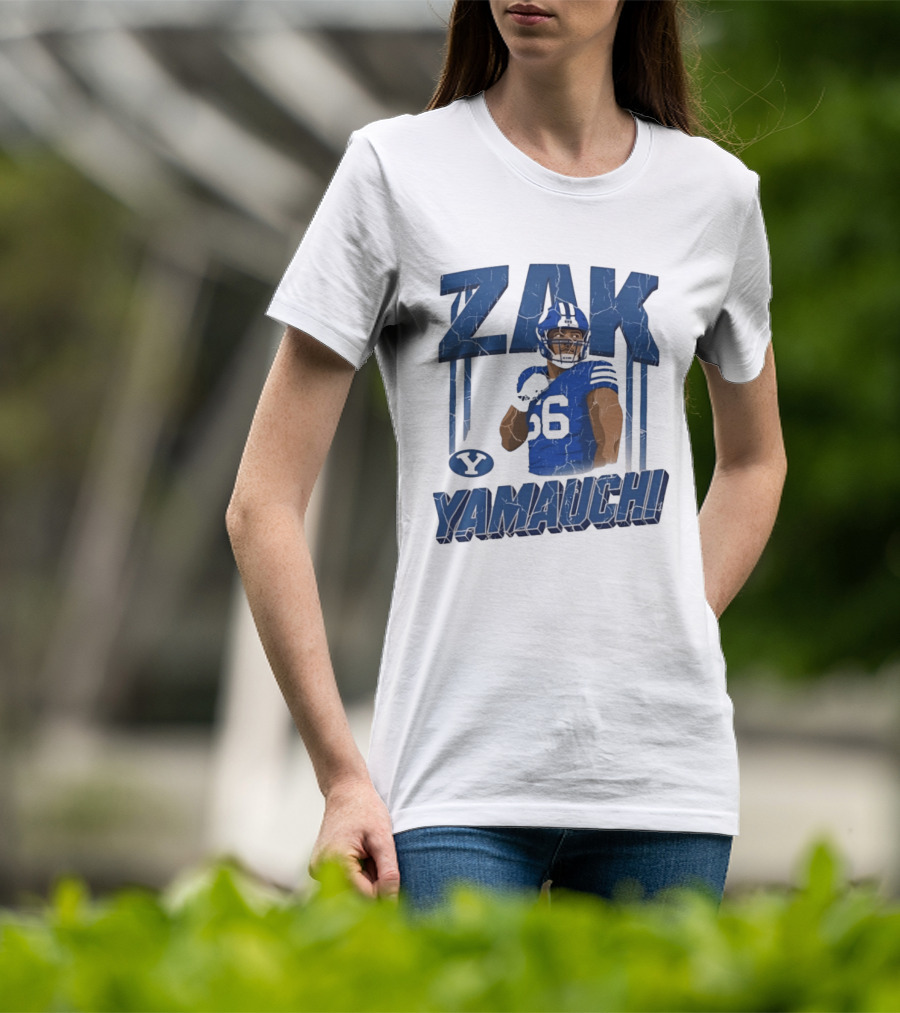 Zak Yamauchi Football Number 66 Blue And Green T-Shirt