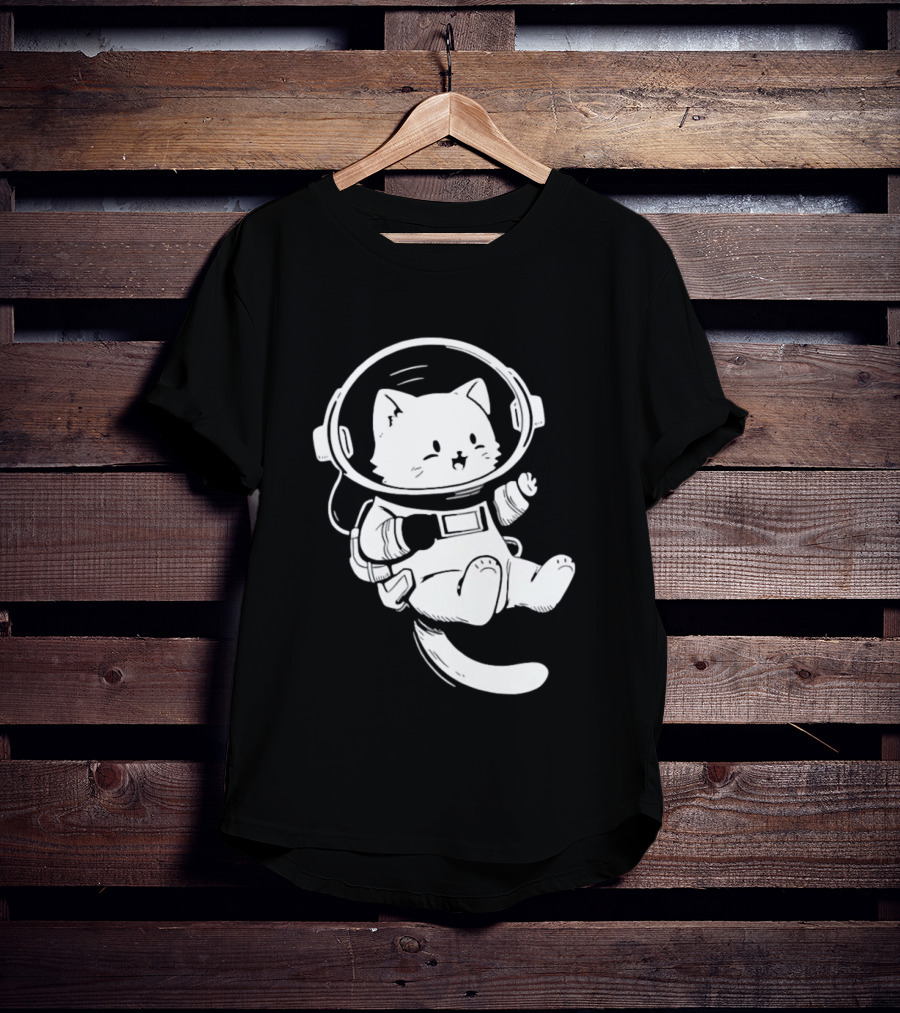Astronaut Cat Floating In Space Suit Cosmic Adventure T-Shirt