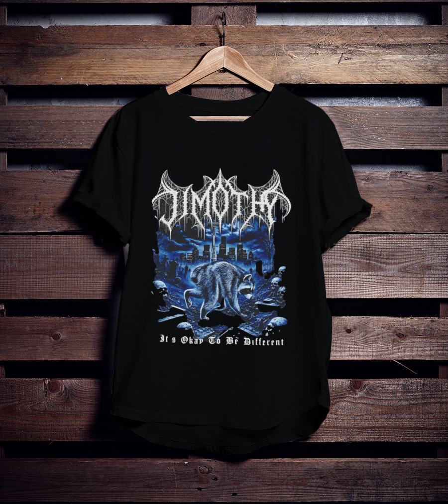 Jimothy Heavy Metal Raccoon It's Okay To Be Different Urban Night Scene T-Shirt