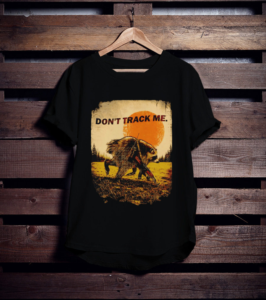 Don't Track Me Raccoon Sunset AK 47 Forest Scene T-Shirt