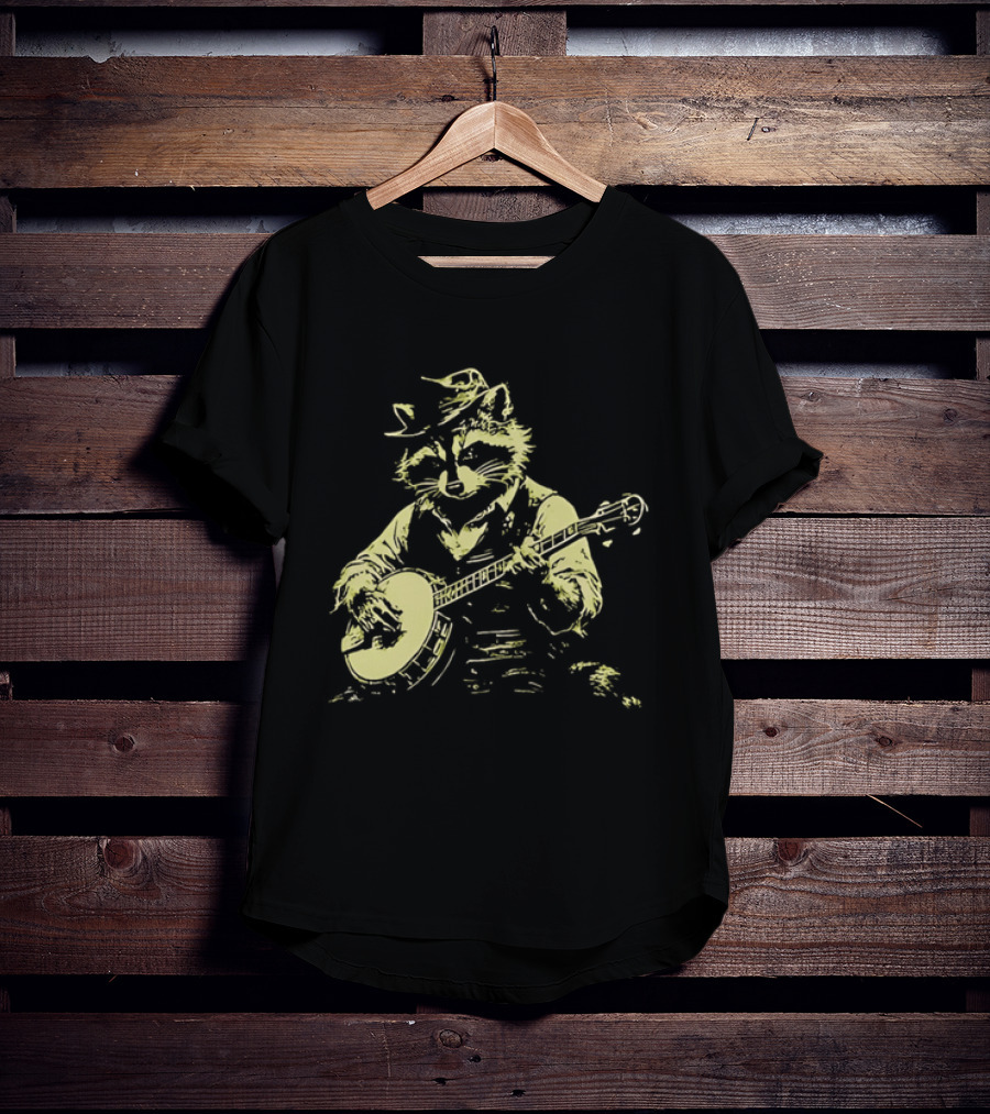 Raccoon Strumming Banjo Wearing Hat And Vest T-Shirt