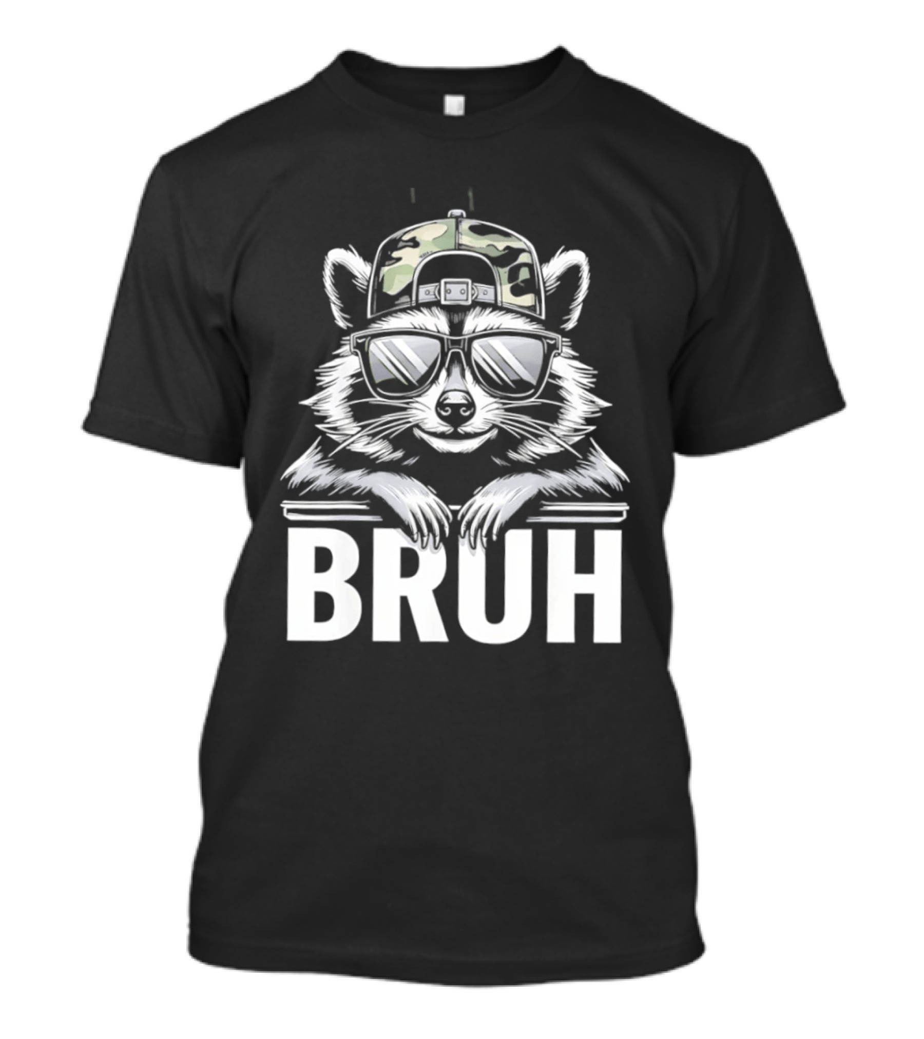 Raccoon With Camo Hat And Sunglasses Bruh T-Shirt